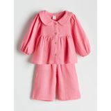 Lc Waikiki Yeni Sezon Bebe Yaka Kız Bebek Gömlek ve Pantolon 2'li - 6 - 9 Ay - Pembe
