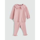 Lc Waikiki Yeni Sezon Bebe Yaka Kız Bebek Triko Sweatshirt ve Tayt 2'li - Pembe - 2 - 3 Yaş