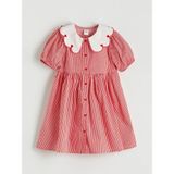 Lc Waikiki Yeni Sezon Bebe Yaka Kız Çocuk Çizgili Elbise - Kırmızı - 2 - 3 Yaş