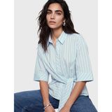Lc Waikiki Yeni Sezon Beli Bağlamalı Çizgili Kadın Gömlek - 3XL - Mavi Çizgili
