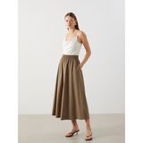 Lc Waikiki Yeni Sezon Beli Lastikli Poplin Kadın Etek - Haki - 2XL