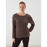 Lc Waikiki Yeni Sezon Bisiklet Yaka Ajurlu Kadın Triko Kazak - Kahverengi - 3XL