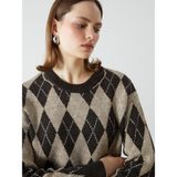 Lc Waikiki Yeni Sezon Bisiklet Yaka Baklava Desenli Kadın Triko Kazak - Kahverengi - 2XL