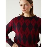 Lc Waikiki Yeni Sezon Bisiklet Yaka Baklava Desenli Kadın Triko Kazak - Kırmızı - 2XL