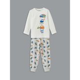 Lc Waikiki Yeni Sezon Bisiklet Yaka Baskılı Erkek Çocuk Pijama Takım - Ekru - 2 - 3 Yaş