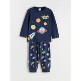 Lc Waikiki Yeni Sezon Bisiklet Yaka Baskılı Erkek Çocuk Pijama Takım - Lacivert - 2 - 3 Yaş