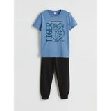 Lc Waikiki Yeni Sezon Bisiklet Yaka Baskılı Erkek Çocuk Pijama Takım - Mavi - 10 - 11 Yaş