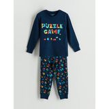 Lc Waikiki Yeni Sezon Bisiklet Yaka Baskılı Erkek Çocuk Pijama Takımı - Lacivert - 4 - 5 Yaş