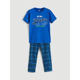 Lc Waikiki Yeni Sezon Bisiklet Yaka Baskılı Erkek Çocuk Pijama Takımı - Mavi - 9 - 10 Yaş