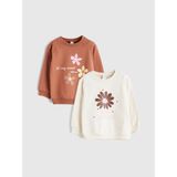 Lc Waikiki Yeni Sezon Bisiklet Yaka Baskılı Kız Çocuk Sweatshirt 2'li - Kahverengi - 3 - 4 Yaş
