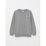 Lc Waikiki Yeni Sezon Bisiklet Yaka Baskılı Kız Çocuk Sweatshirt - Gri - 12 - 13 Yaş