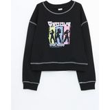 Lc Waikiki Yeni Sezon Bisiklet Yaka Baskılı Kız Çocuk Sweatshirt - Siyah - 12 - 13 Yaş
