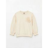 Lc Waikiki Yeni Sezon Bisiklet Yaka Çiçek Aplikeli Kız Çocuk Sweatshirt - Bej - 1 - 2 Yaş