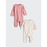 Lc Waikiki Yeni Sezon Bisiklet Yaka Çiçekli Kız Bebek Tulum 2'li - Ekru - 2 - 3 Yaş