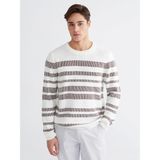 Lc Waikiki Yeni Sezon Bisiklet Yaka Çizgili Erkek Triko Kazak - Ekru - 3XL