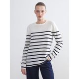 Lc Waikiki Yeni Sezon Bisiklet Yaka Çizgili Kadın Triko Kazak - Beyaz - 2XL