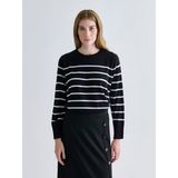 Lc Waikiki Yeni Sezon Bisiklet Yaka Çizgili Kadın Triko Kazak - Siyah - 3XL