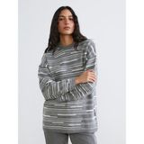 Lc Waikiki Yeni Sezon Bisiklet Yaka Çizgili Oversize Kadın Triko Kazak - Gri - XL - 2XL