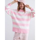 Lc Waikiki Yeni Sezon Bisiklet Yaka Çizgili Oversize Kadın Triko Kazak - Pembe - M - L