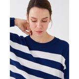 Lc Waikiki Yeni Sezon Bisiklet Yaka Çizgili Uzun Kollu Oversize Kadın Triko Kazak - Lacivert - 3XL - 4XL
