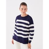 Lc Waikiki Yeni Sezon Bisiklet Yaka Çizgili Uzun Kollu Oversize Kadın Triko Kazak - Lacivert - XL - 2XL