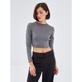 Lc Waikiki Yeni Sezon Bisiklet Yaka Crop Kadın Triko Kazak - Gri - XL