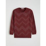 Lc Waikiki Yeni Sezon Bisiklet Yaka Desenli Kadın Triko Kazak - Bordo - XL