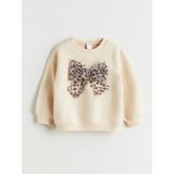 Lc Waikiki Yeni Sezon Bisiklet Yaka Fiyonk Baskılı Kız Çocuk Sweatshirt - Bej - 9 - 12 Ay