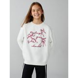 Lc Waikiki Yeni Sezon Bisiklet Yaka Fiyonk Baskılı Kız Çocuk Sweatshirt - Ekru - 11 - 12 Yaş