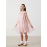 Lc Waikiki Yeni Sezon Bisiklet Yaka Işıltılı Kız Çocuk Elbise - Pembe - 10 - 11 Yaş
