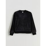 Lc Waikiki Yeni Sezon Bisiklet Yaka Kadife Kız Çocuk Sweatshirt - Siyah - 10 - 11 Yaş