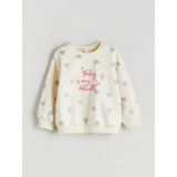 Lc Waikiki Yeni Sezon Bisiklet Yaka Kalp Baskılı Kız Çocuk Sweatshirt - Ekru - 2 - 3 Yaş