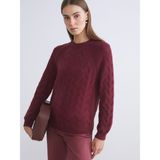 Lc Waikiki Yeni Sezon Bisiklet Yaka Kendinden Desenli Kadın Triko Kazak - Bordo - 2XL