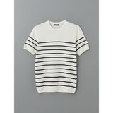 Lc Waikiki Yeni Sezon Bisiklet Yaka Kisa Kollu Cizgili Erkek Triko Kazak - S5H933Z8 - Ekru - XL