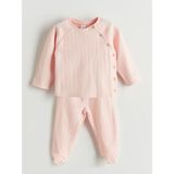 Lc Waikiki Yeni Sezon Bisiklet Yaka Kız Bebek Hırka ve Pantolon 2'li - Pembe - 3 - 6 Ay