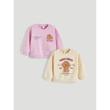 Lc Waikiki Yeni Sezon Bisiklet Yaka Kız Çocuk Kalın Sweatshirt 2'li - Bej - 2 - 3 Yaş