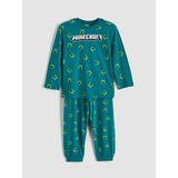 Lc Waikiki Yeni Sezon Bisiklet Yaka Minecraft Baskılı Erkek Çocuk Pijama Takımı - Yeşil - 4 - 5 Yaş