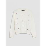 Lc Waikiki Yeni Sezon Bisiklet Yaka Nakışlı Kadın Triko Kazak - Ekru - 3XL