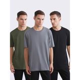 Lc Waikiki Yeni Sezon Bisiklet Yaka Penye Erkek Tişört 3'lü Paket - Antrasit - 2XL