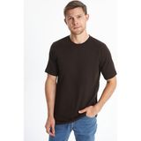 Lc Waikiki Yeni Sezon Bisiklet Yaka Penye Erkek Tişört - Kahverengi - 4XL