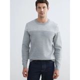 Lc Waikiki Yeni Sezon Bisiklet Yaka Renk Bloklu Erkek Triko Kazak - Gri - 3XL