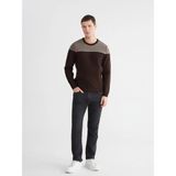 Lc Waikiki Yeni Sezon Bisiklet Yaka Renk Bloklu Erkek Triko Kazak - Kahverengi - 3XL