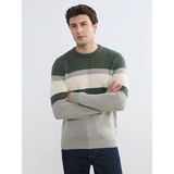 Lc Waikiki Yeni Sezon Bisiklet Yaka Renk Bloklu Erkek Triko Kazak - Yeşil - 3XL