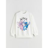 Lc Waikiki Yeni Sezon Bisiklet Yaka Stitch ve Angel Baskılı Kız Çocuk Sweatshirt - Ekru - 10 - 11 Yaş