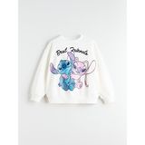 Lc Waikiki Yeni Sezon Bisiklet Yaka Stitch ve Angel Baskılı Kız Çocuk Sweatshirt - Ekru - 9 - 10 Yaş