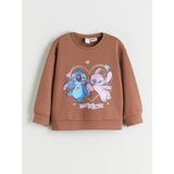 Lc Waikiki Yeni Sezon Bisiklet Yaka Stitch ve Angel Baskılı Kız Çocuk Sweatshirt - Kahverengi - 3 - 4 Yaş