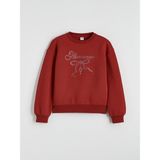 Lc Waikiki Yeni Sezon Bisiklet Yaka Taşlı Kız Çocuk Kalın Sweatshirt - Kırmızı - 9 - 10 Yaş