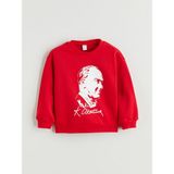 Lc Waikiki Yeni Sezon Bisiklet Yaka Uzun Kollu Atatürk Baskılı Kız Bebek Sweatshirt - Kırmızı - 1 - 2 Yaş