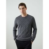 Lc Waikiki Yeni Sezon Bisiklet Yaka Uzun Kollu Desenli Erkek Triko Kazak - Gri - 2XL