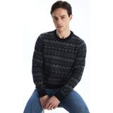 Lc Waikiki Yeni Sezon Bisiklet Yaka Uzun Kollu Desenli Erkek Triko Kazak - Lacivert - 3XL